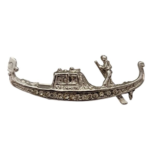 800 Sterling Silver Man in Boat Pin Brooch K644 - Picture 1 of 7